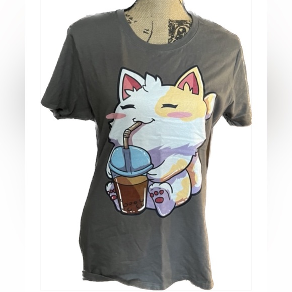 Graphic Tree , Cat T-shirt ,Anime Cat Boba Bubble Kawaii Neko T-Shirt Size L NWT - Picture 13 of 13